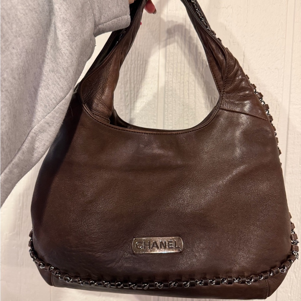 SOLD - Chanel Vintage Chain Around Hobo Leather Women's Bag Brown